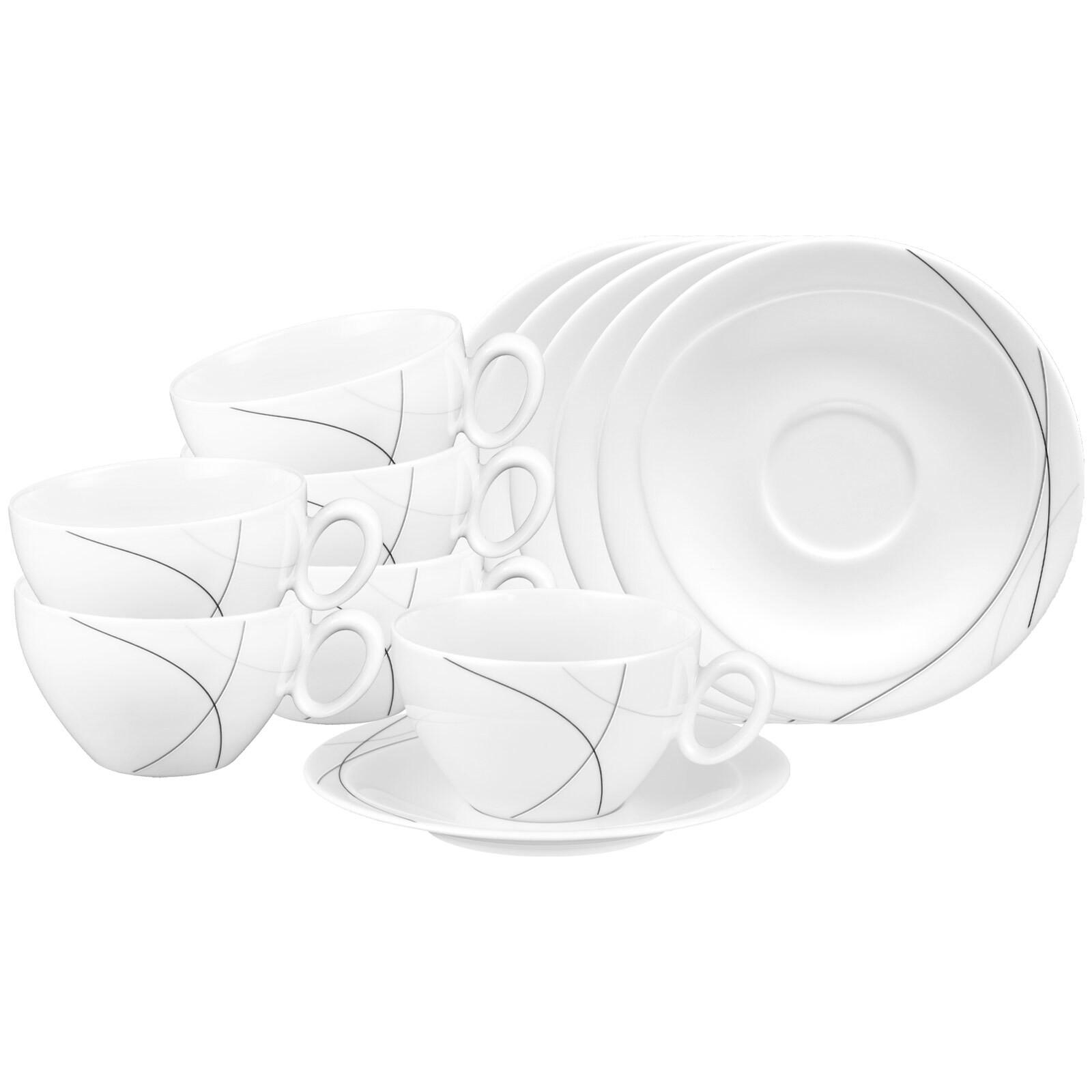 FRÜHSTÜCKSTASSEN MIT UNTERTASSEN Trio Highline weiß-grau 390 ml 6er Set - Weiß/Grau, Keramik (0.39L) - Seltmann Weiden