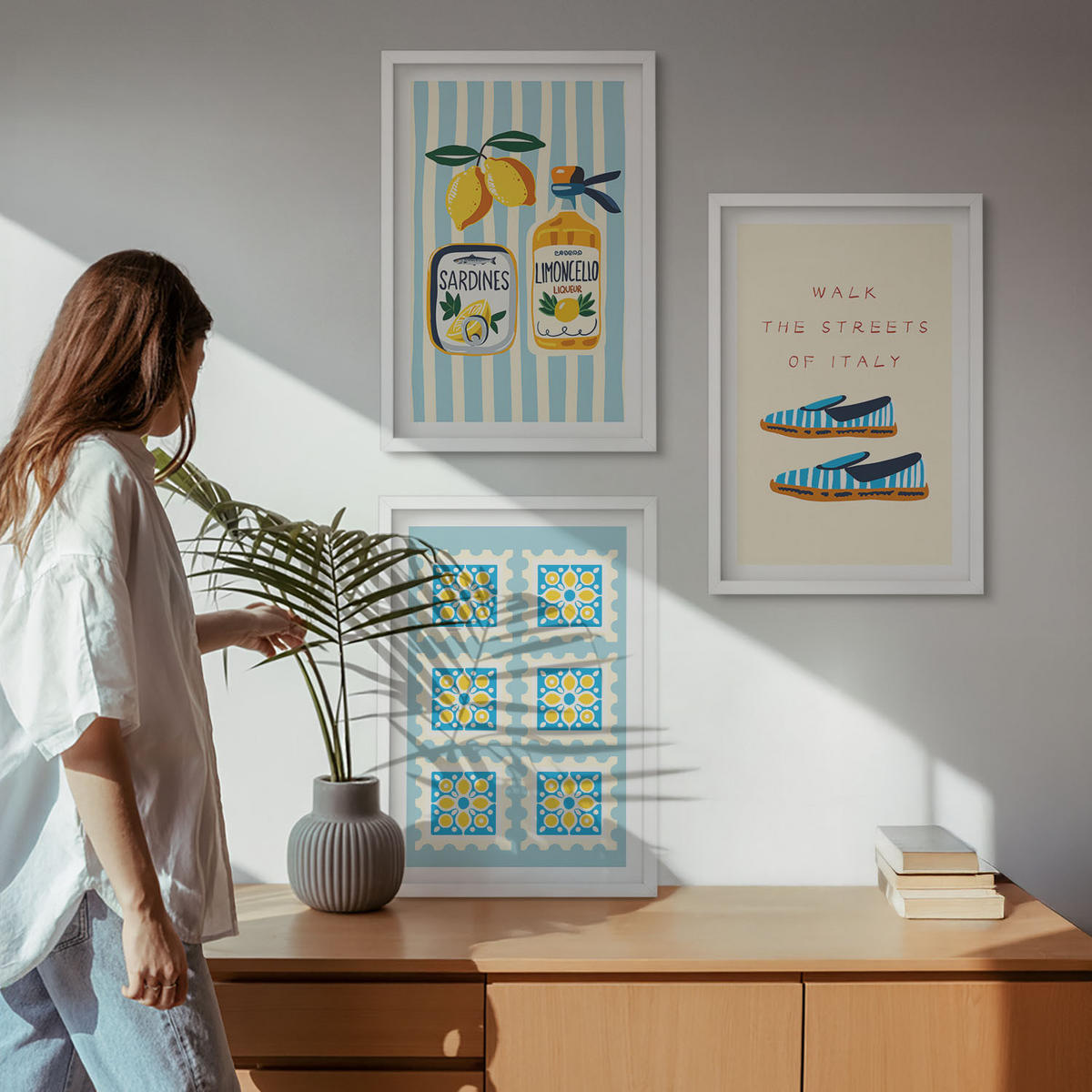 WANDBILDER 3er-Set - 40x60 cm Weißer Rahmen - Früchte, Elemente der italienischen Kultur - Weiß, Kunststoff (40/60cm) - ArtPrintCave
