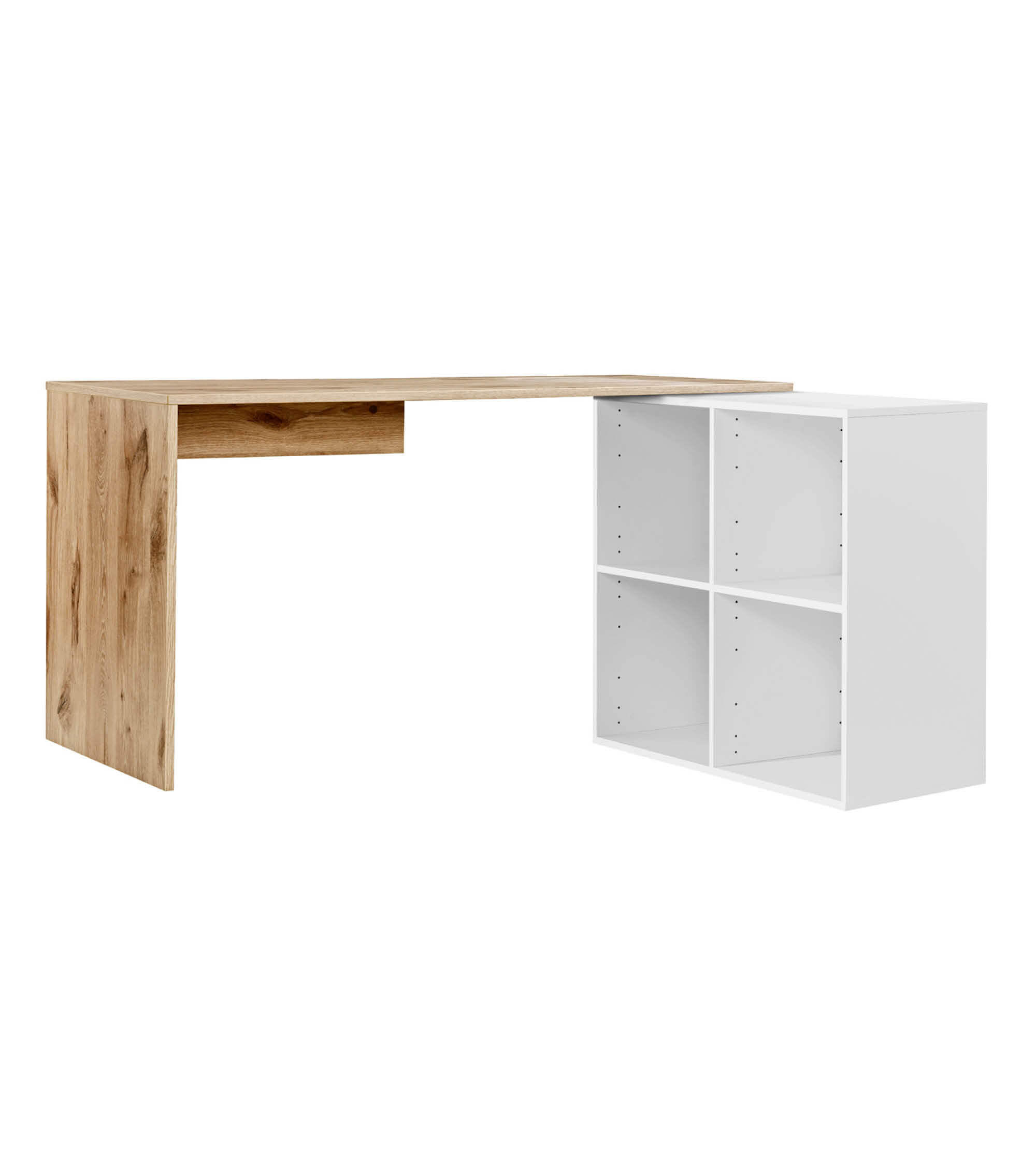 ECKSCHREIBTISCH Der Produktive - Eichefarben/Weiß, Holzwerkstoff (65/145/77cm) - Mokebo