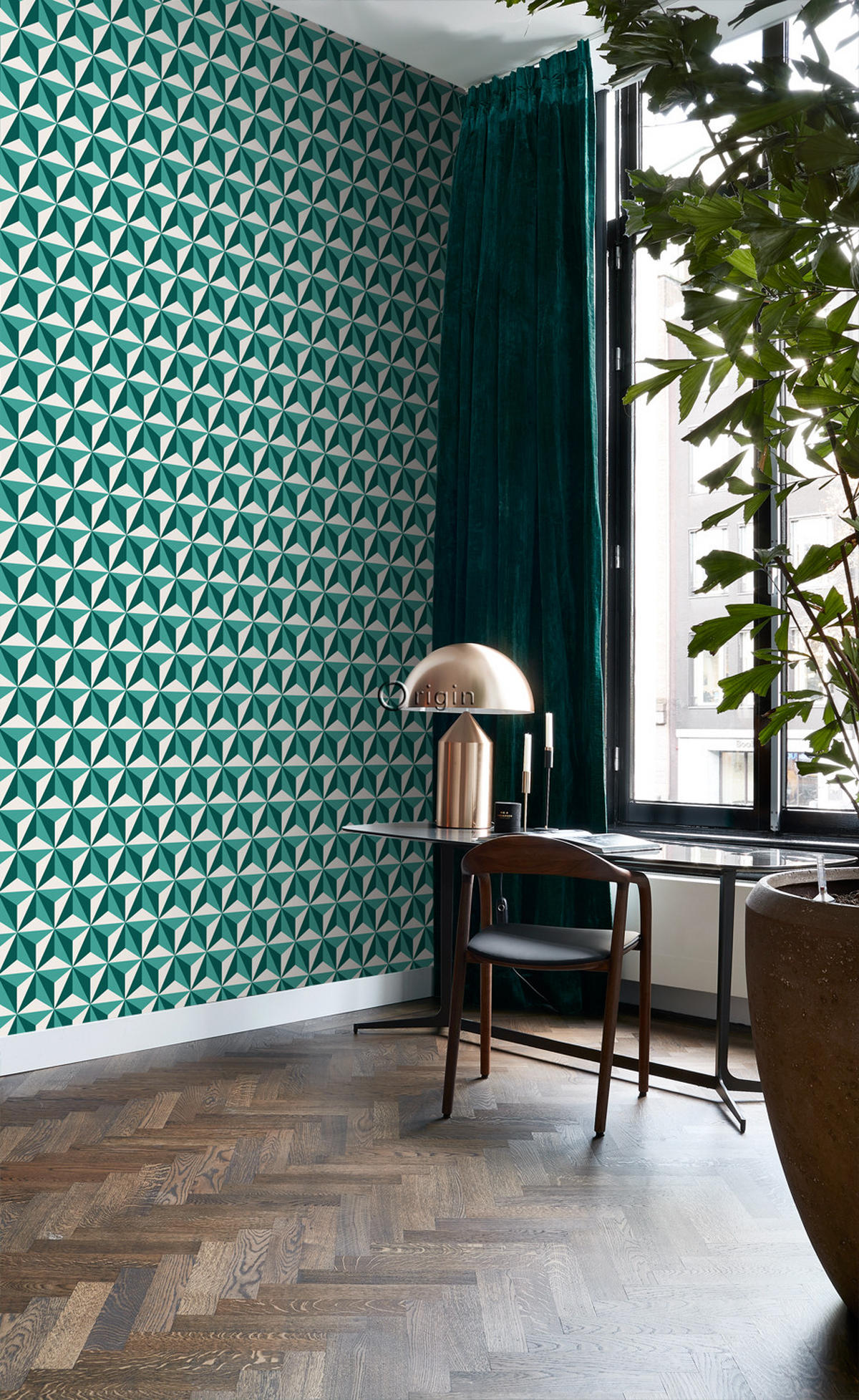 TAPETE 3D-Muster 53 cm x 10.05 m - Grün, Papier (53/1000cm) - Origin Wallcoverings