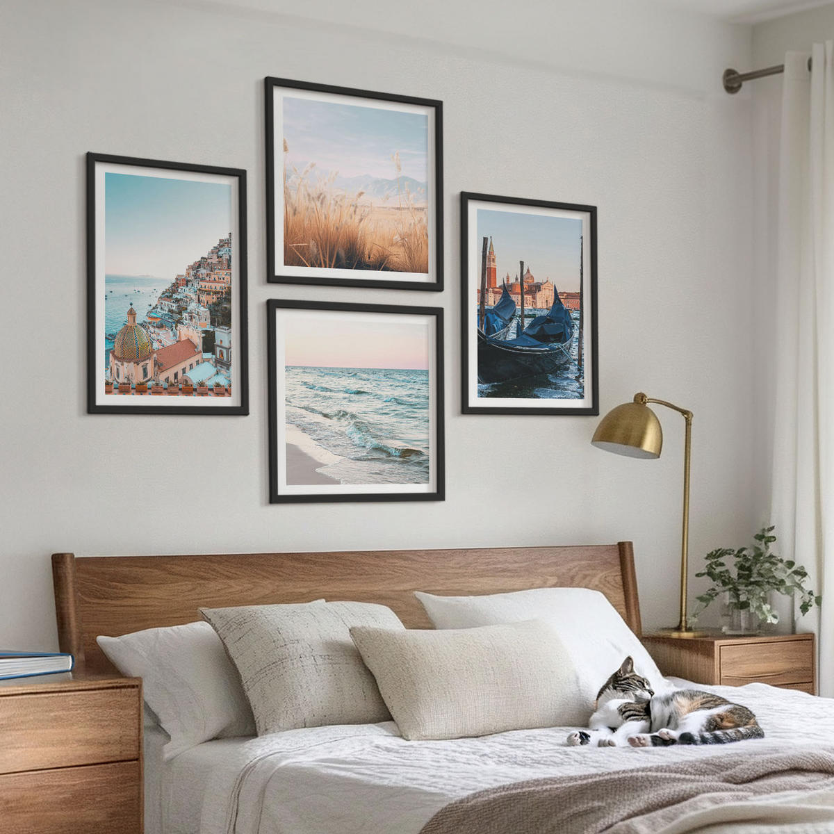BILDER SET 4er Set - 50x50 cm & 40x60 cm Schwarzer Rahmen - Meerblick von Venedig - Schwarz, Kunststoff (50/50cm) - TULUP