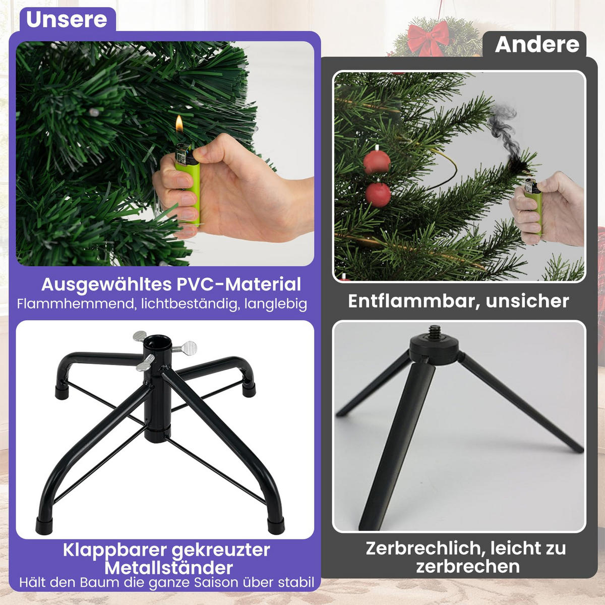 WEIHNACHTSBAUM mit Beleuchtung 90 cm grün - Grün, Metall (90cm) - COSTWAY