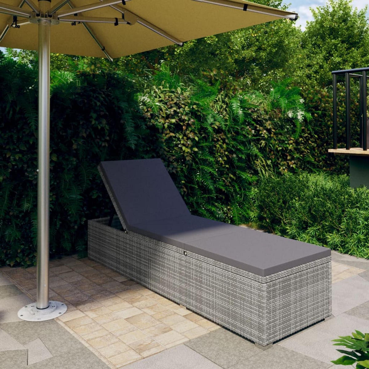 SONNENLIEGE mit Dunkelgrauer Auflage, verstellbar, 195/61,5/33 cm, Grau - Grau, Naturmaterialen/Textil (61.5/75.5/195cm) - vidaXL