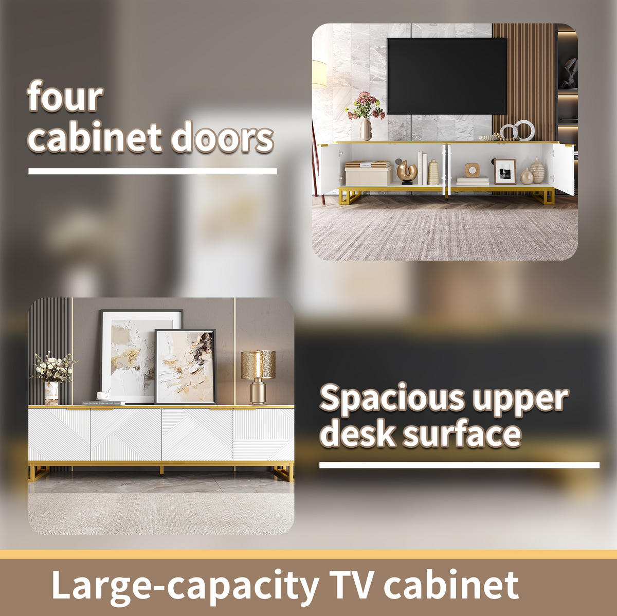 TV-LOWBOARD Weiß-Gold 160/37.5/48 cm - Weiß, Holzwerkstoff (160/48/37.5cm) - PANGIVO