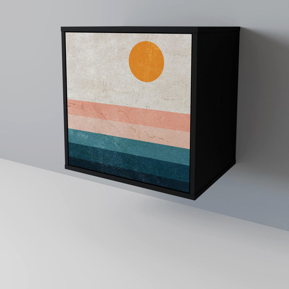 SIDEBOARD TWO HALVES, Schwarz, 57,5x42x67,5 cm, Schwarze Metall-Rahmenfüße - Multicolor/Schwarz, Holzwerkstoff/Metall (57.5/67.5/42cm) - SpaceRebels