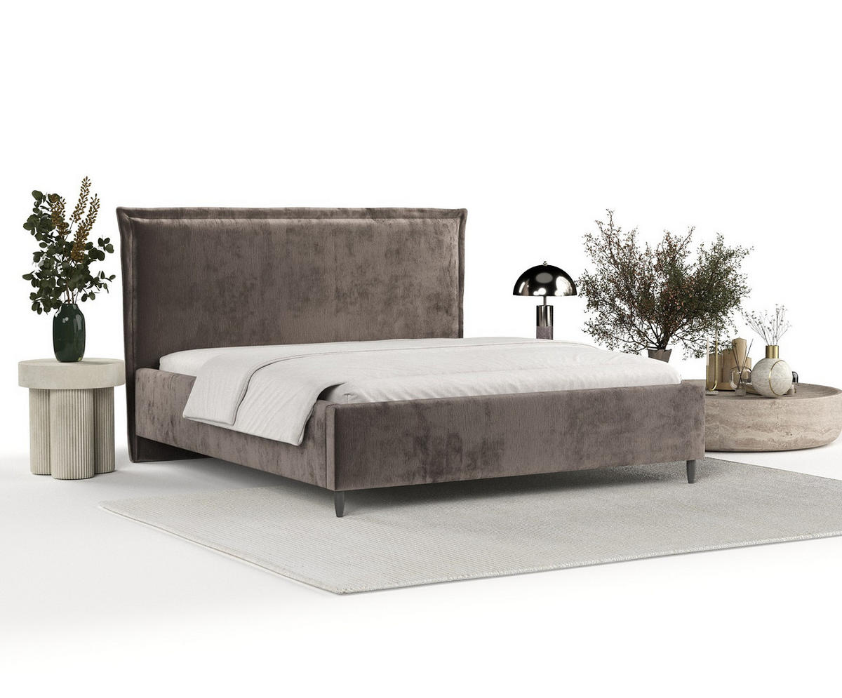 POLSTERBETT Cape Cod Braun 160/200 cm im Chenille-Stoff - Schwarz/Naturfarben, Holz/Holzwerkstoff (160/200cm) - Maison de Reve