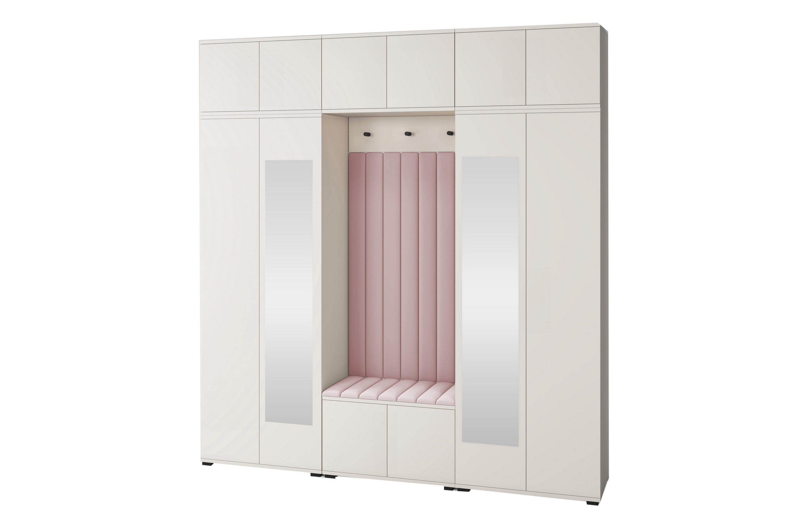 GARDEROBE Napoli version 12 mit Spiegel, mit POLSTERPANEELEN ROSA - Beige/Rosa, Holzwerkstoff (210/225/40cm) - Jerpax