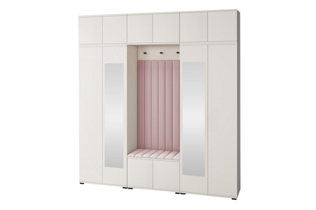 GARDEROBE Napoli version 12 mit Spiegel, mit POLSTERPANEELEN ROSA - Beige/Rosa, Holzwerkstoff (210/225/40cm) - Jerpax