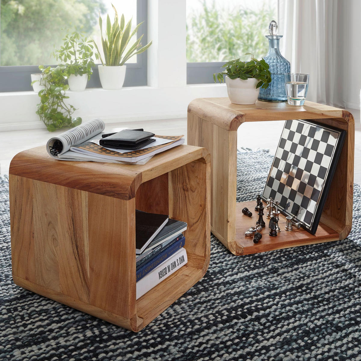 BEISTELLTISCH Set – 2-teilig Akazie Massivholz handgefertigt - Beige/Braun, Holz (36/43/43cm) - KADIMA DESIGN