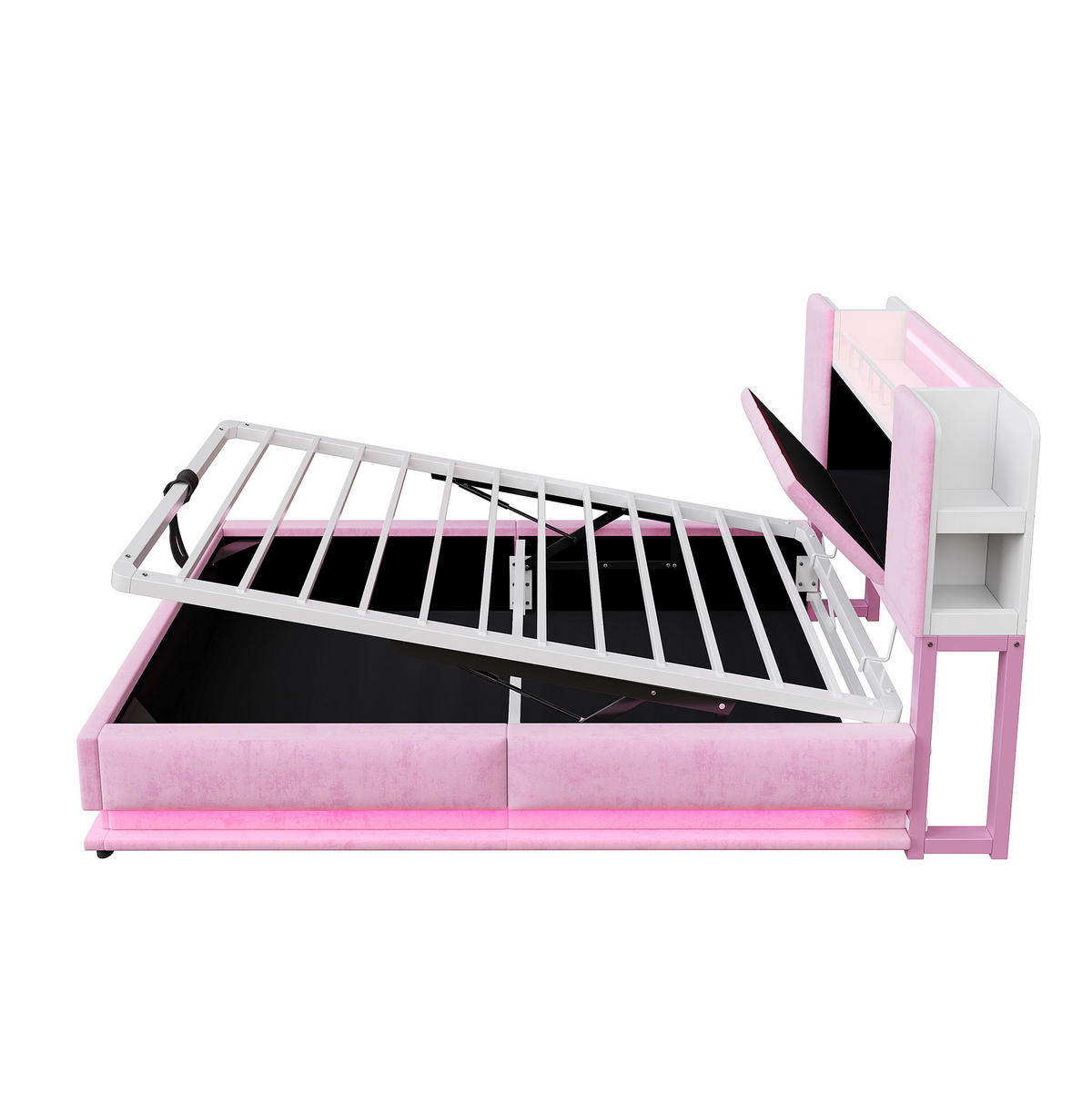 KINDERBETT Polsterbett 90/200 cm aus Samt mit LED-Beleuchtung und Stauraum Rosa - Rosa, Textil (90/200cm) - Modenvie