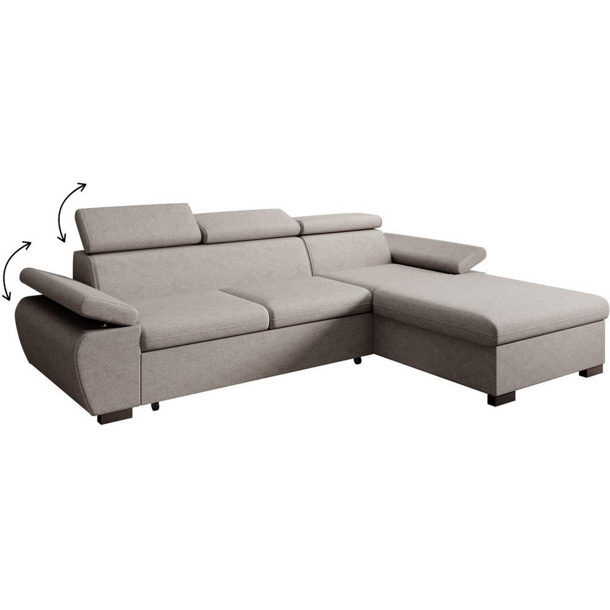 ECKSCHLAFSOFA Coco mit verstellbare Kopfstützen, grau, rechts - Grau, Textil (273/191cm) - Beautysofa
