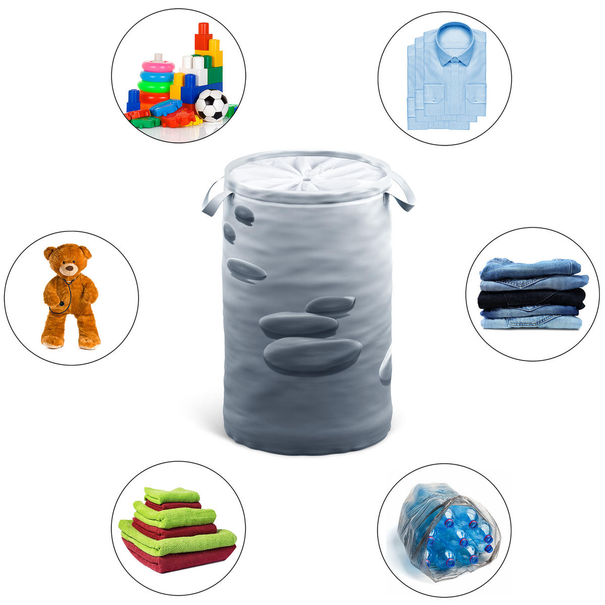 WÄSCHEKORB Black Stones - Grau, Textil (37/55/55cm) - Sanilo