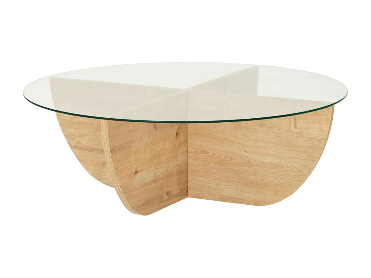 COUCHTISCH - Sicherheitsglas - Holzfarben hell & Transparent - AYSUN - Hellbraun, Holz (90/90/30cm) - Vente-Unique