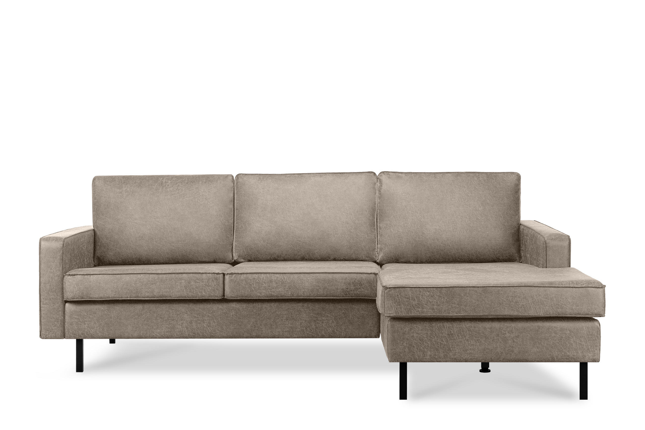 ECKSOFA-RECHTS INVIA mit Armlehnen vintage, Lederoptik-Stoff, hellgrau - Hellgrau/Schwarz, Textil (234/160cm) - KONSIMO®