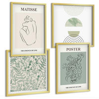 BILDER SET 4er Set - 50x50 cm & 40x60 cm Goldrahmen - Linien, Pflanzenmuster, Minimalismus - Goldfarben, Kunststoff (50/50cm) - TULUP