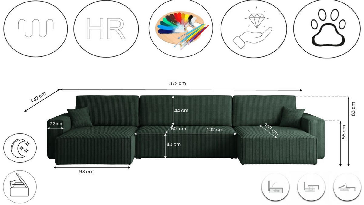 ECKSOFA Mit Schlaffunktion Und Bettkasten BEST U XL Stoff Poso Grün - Grün, Holz (142/372cm) - Kaiser Möbel