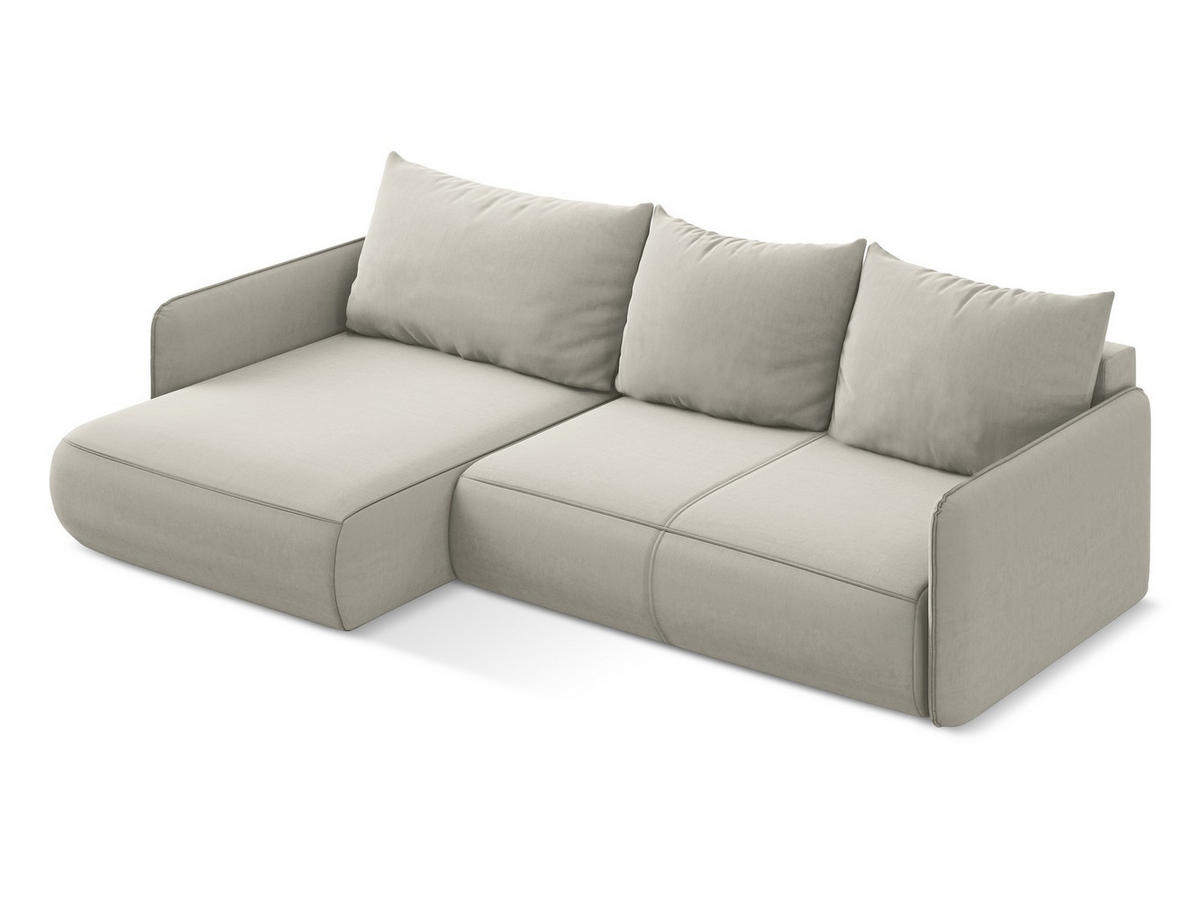 ECKSOFA mit Schlaffunktion Samt Stoff Creme - Perlmutt/Creme, Kunststoff/Textil (148/240cm) - Makamii