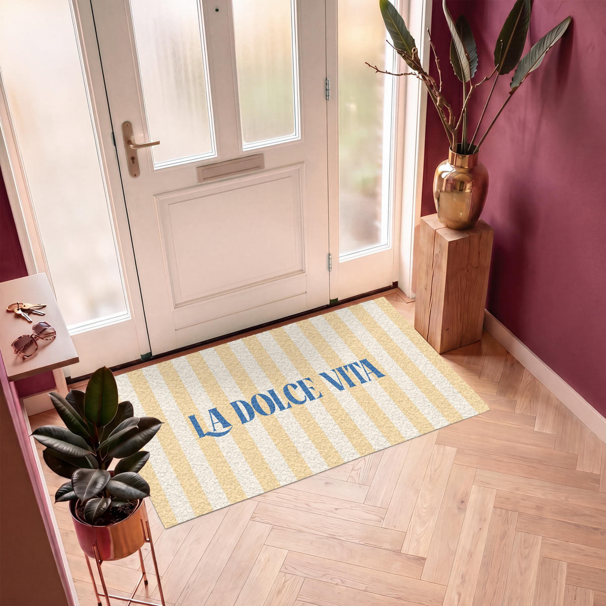 FUSSMATTE Blau – Gelb – Streifen – La Dolce Vita 150x90 cm - Hellgelb, Kunststoff (150/0.4cm) - MuchoWow