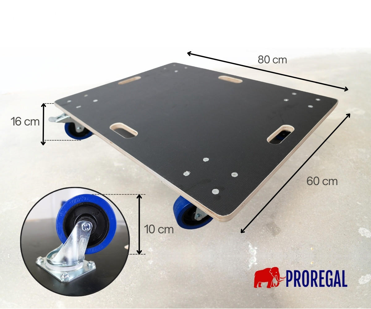 TRANSPORTROLLER 2er-Set Hercules mit 4 Rollen 16x80x60cm Traglast 800kg Siebdruck Holzplatte Schwarz - Schwarz, Metall (60/80/16cm) - PROREGAL
