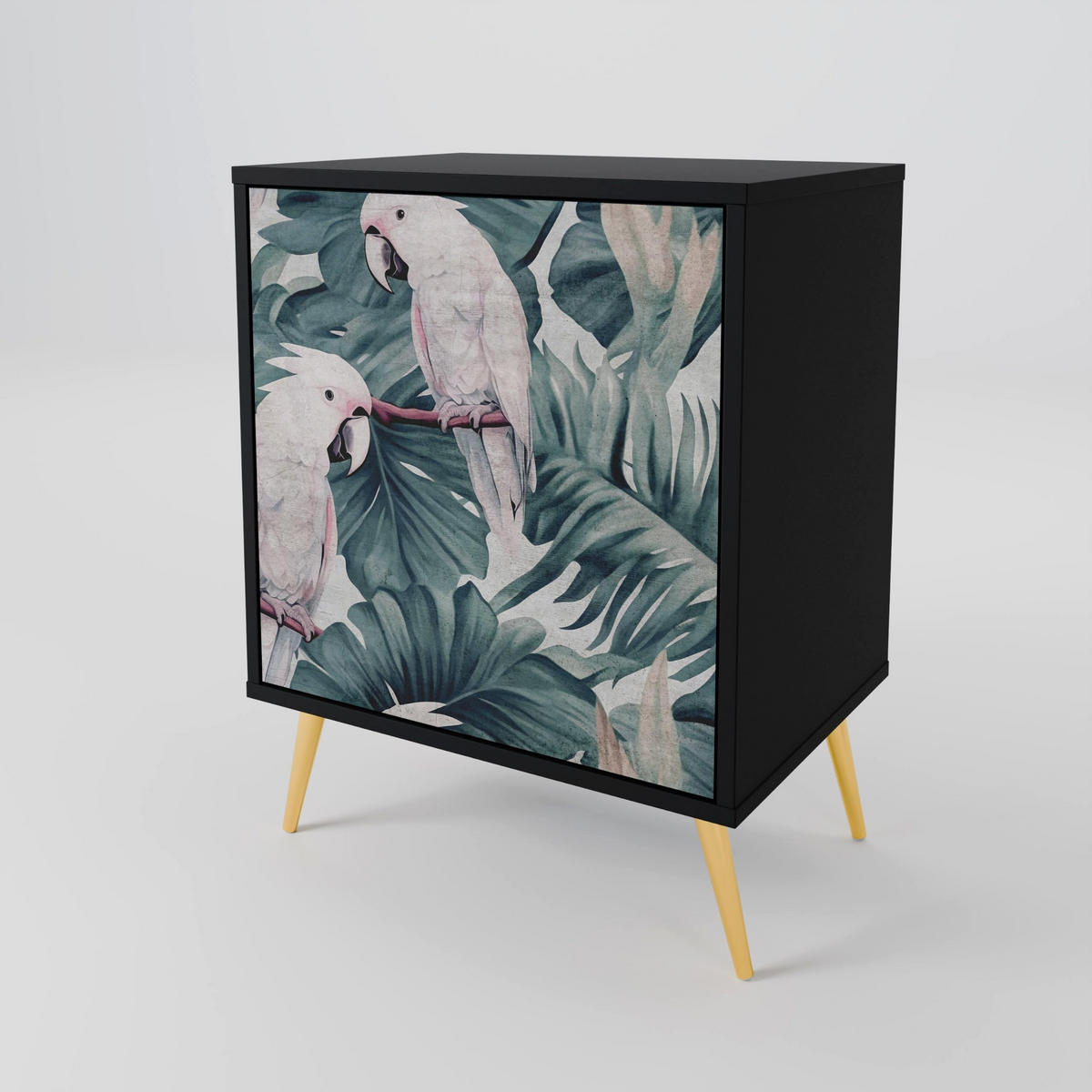 SIDEBOARD POPINJAY LOOK, Schwarz, 57,5x42x72,5 cm, Schwarze Metallfüße - Multicolor/Schwarz, Holzwerkstoff/Metall (57.5/72.5/42cm) - SpaceRebels