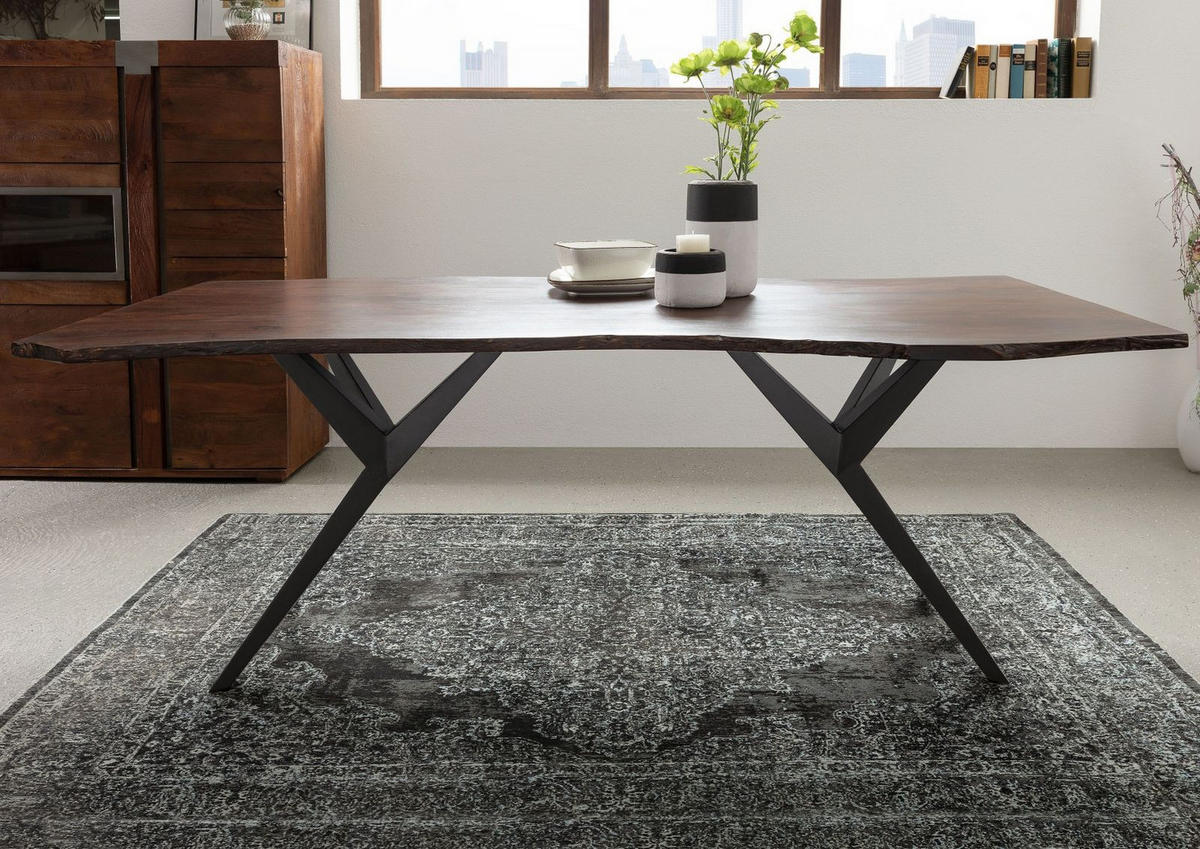 BAUMTISCH Akazie 160x90x76 braun lackiert Beine anthrazit matt FREEFORM 4 #25 - Braun, Holz (90/160/76cm) - Massivmoebel24