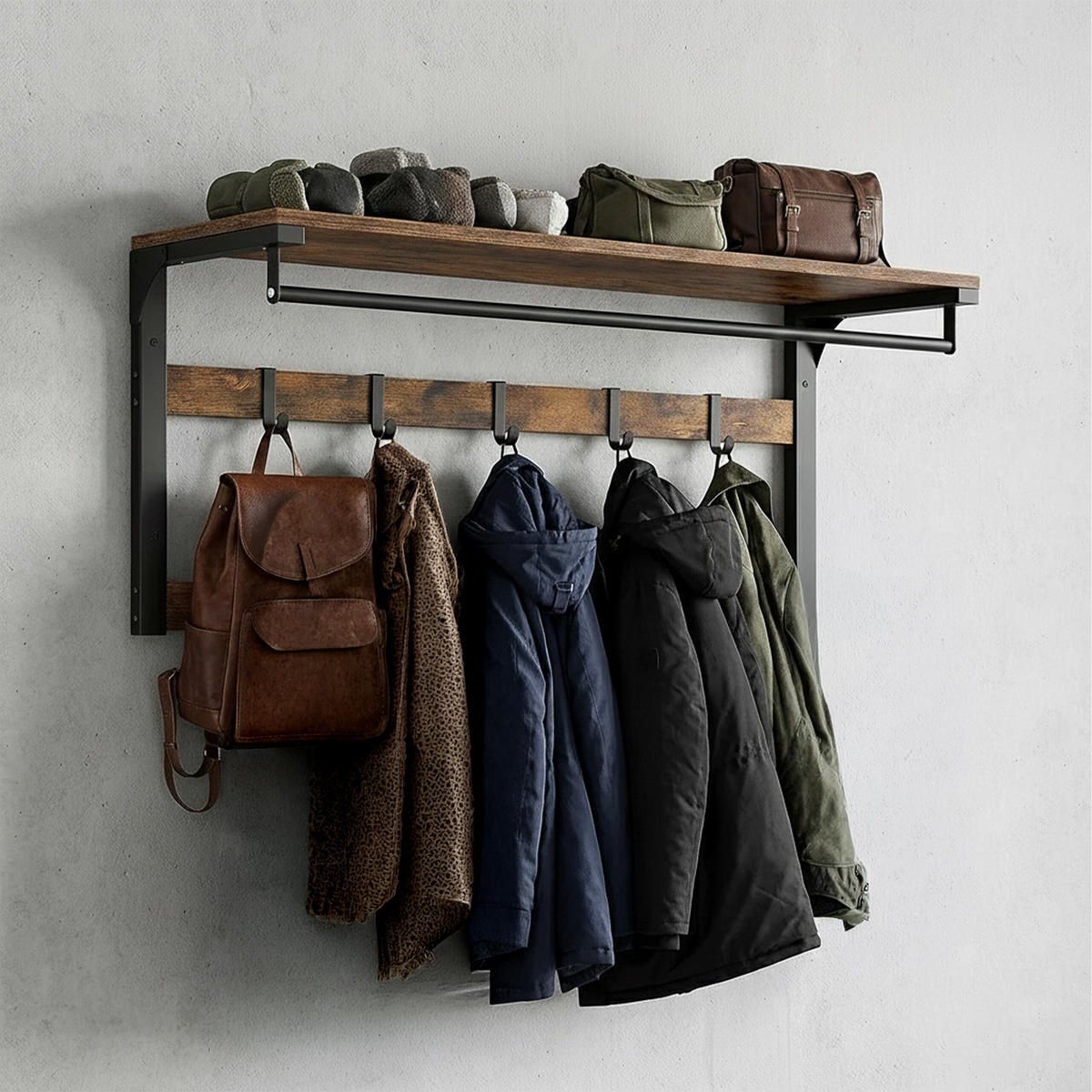 WANDGARDEROBE Eiche Weiß 3-in-1 10 Haken 65 cm - Multicolor, Holzwerkstoff/Metall (65/42/30cm) - Relaxdays