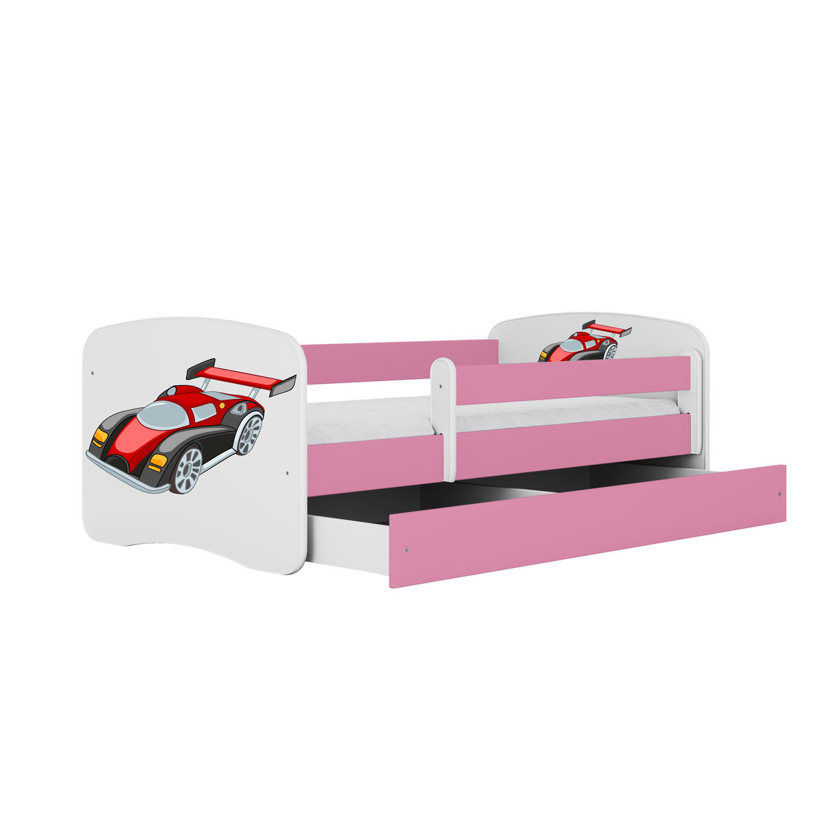 KINDERBETT Rennwagen mit Schublade und Matratze 140/70 - Rosa, Holzwerkstoff (70/140cm) - RAUMHIRSCH FURNITURE