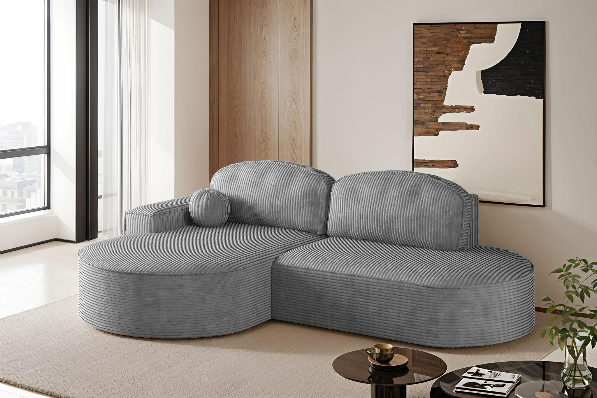 ECKSOFA mit Schlaffunktion und Bettkasten Modena Runden stoff Poso Silber Links - Silberfarben, Holz/Textil (179/278cm) - Kaiser Möbel