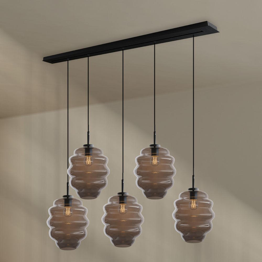 HÄNGELEUCHTE Echos 5-flammig Rauch Ø 25cm - Anthrazit/Schwarz, Glas (25/25/28cm) - s.luce