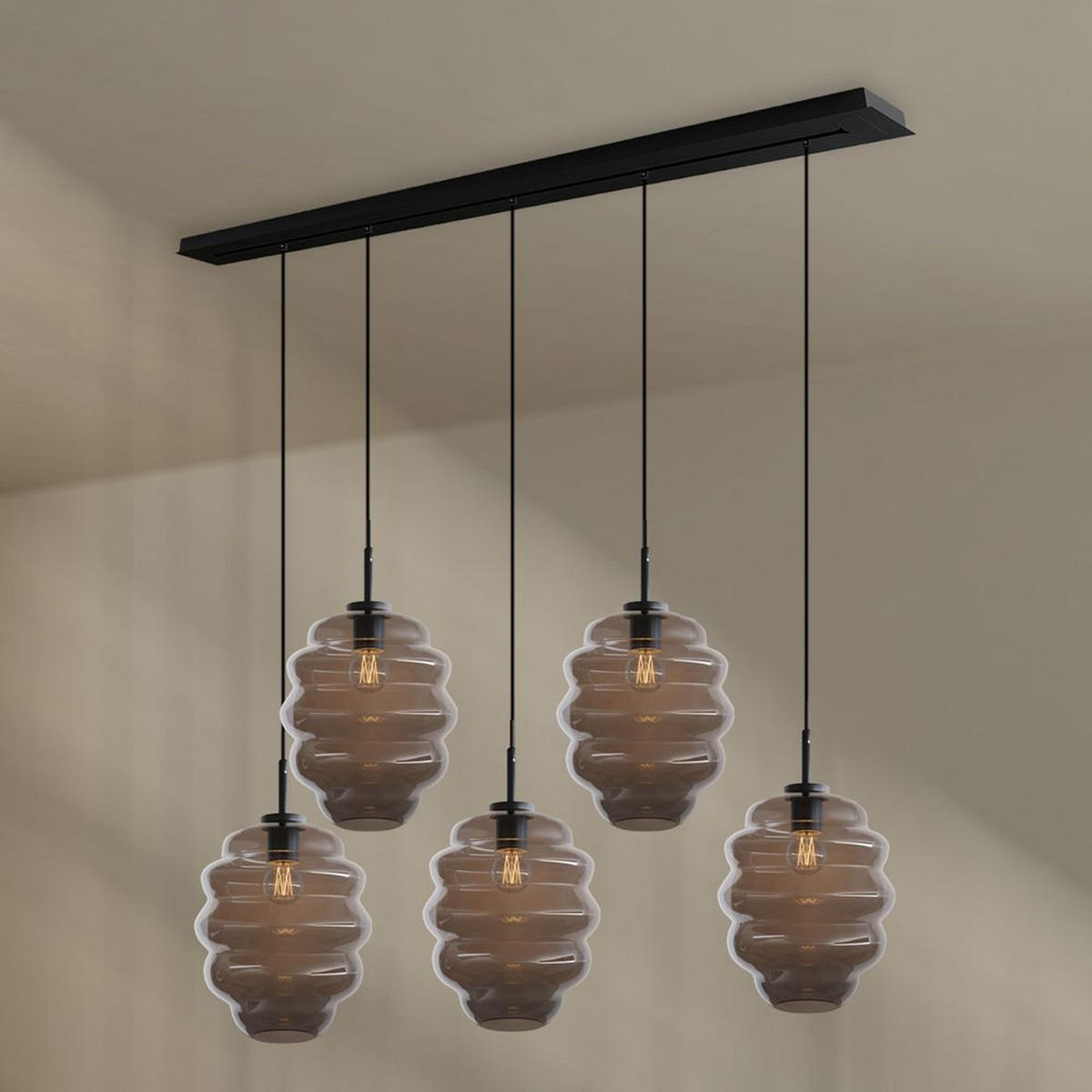 HÄNGELEUCHTE Echos 5-flammig Rauch Ø 25cm - Anthrazit/Schwarz, Glas (25/25/28cm) - s.luce