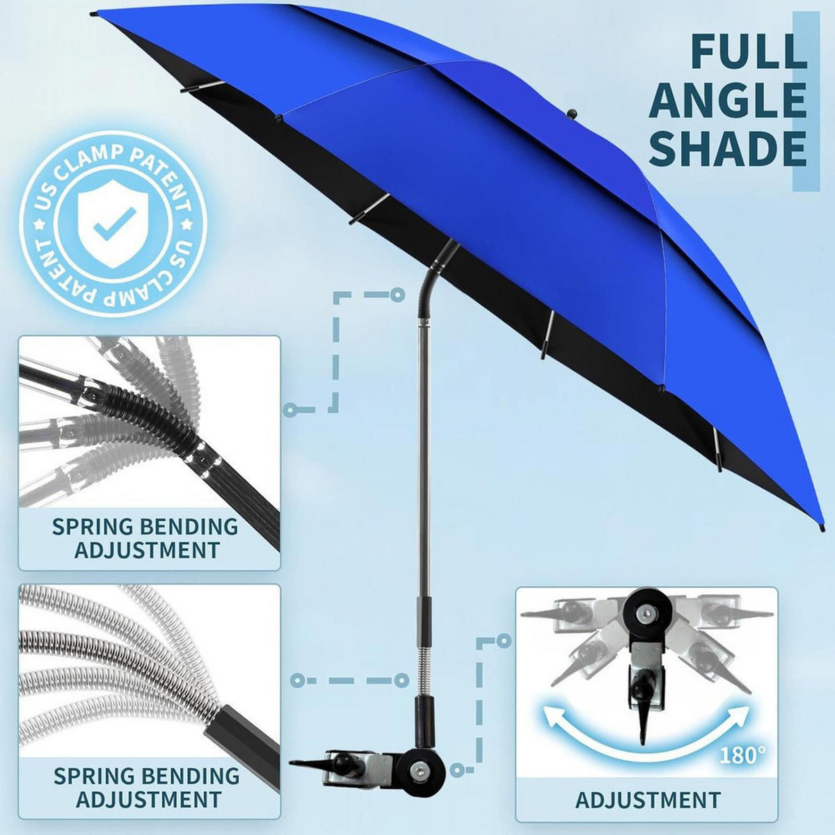 SONNENSCHIRM, Tiefblau + Hellblau, UPF 100+, Schirmdurchmesser: 41,73 Zoll - Blau, Kunststoff (106/106cm) - Authentics