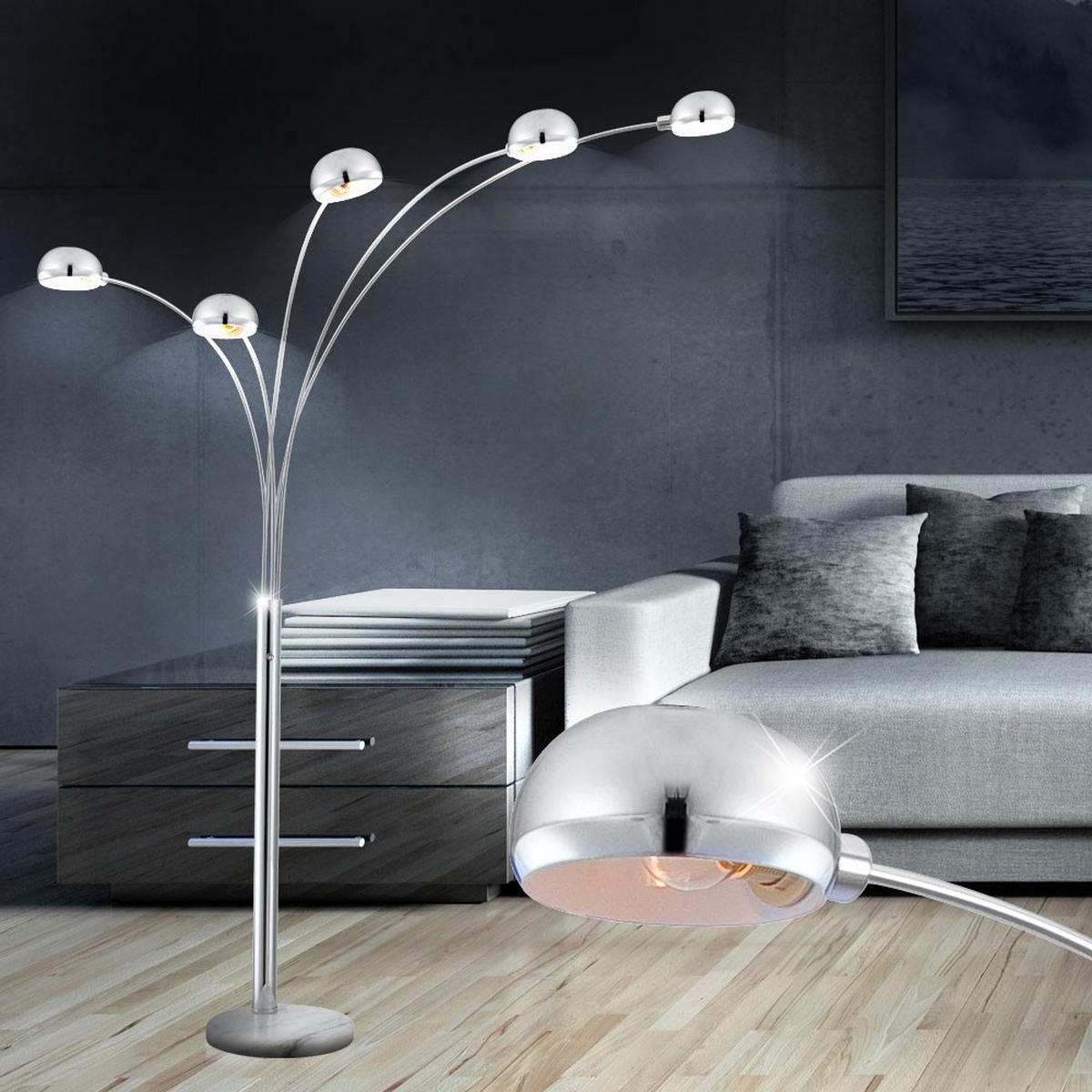 LED STEHLEUCHTE Metall Silber Marmoroptik - Silberfarben, Metall (202/105/203cm)