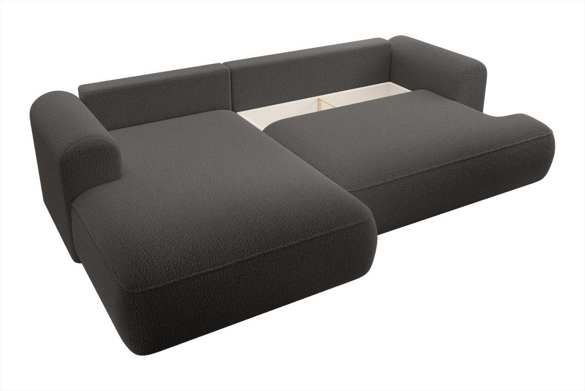 ECKSOFA Ovo Dunkelgrau Boucle - Dunkelgrau/Schwarz, Kunststoff/Textil (260/165cm) - Selsey
