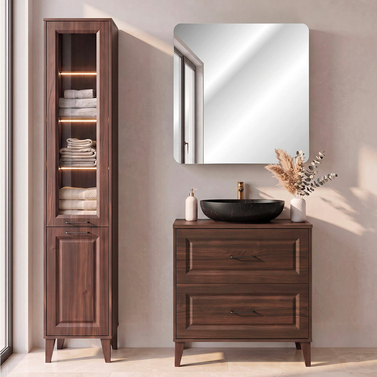 KOUPELNOVÝ NÁBYTEK 80cm Moka 2er-Set Dřevo - hnědá, kompozitní dřevo (80/84.5/46cm) - Petits-meubles