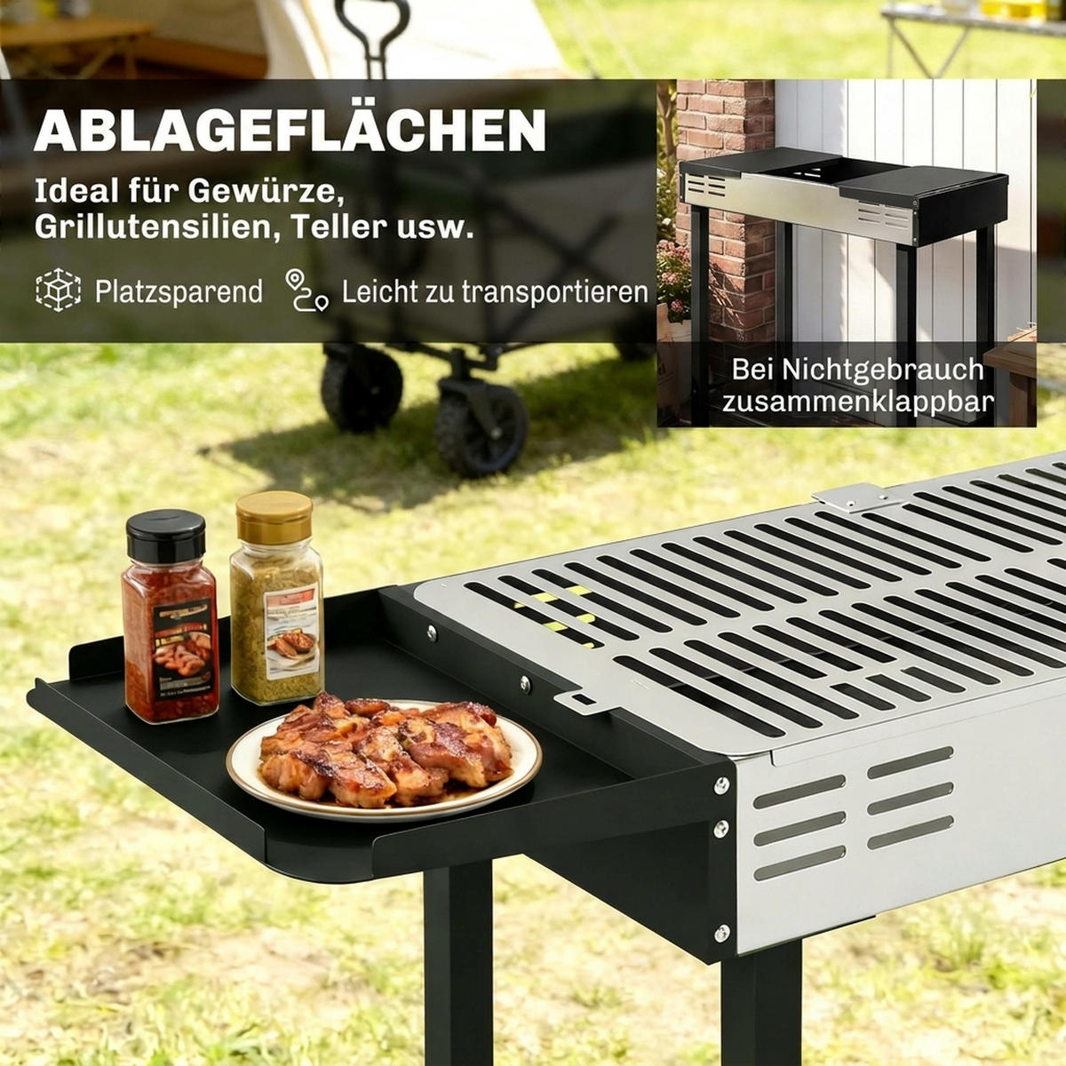 HOLZKOHLEGRILL Schwarz 118.0/32.0/90.0 cm - Schwarz, Metall (32/90/118cm)