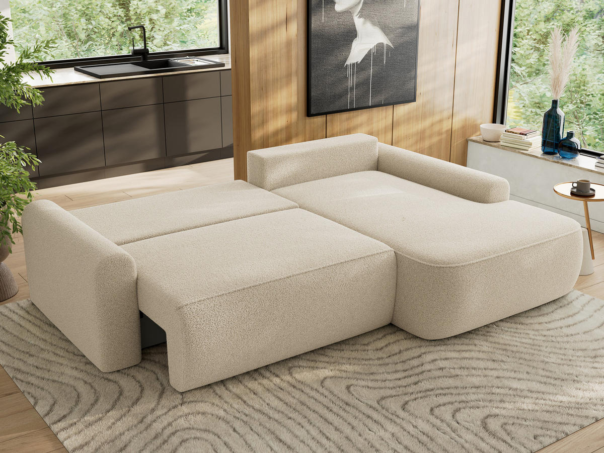 ECKSCHLAFSOFA CUBO L Beige Boucle - rechts - Beige/Schwarz, Kunststoff/Textil (187/273cm) - MKS