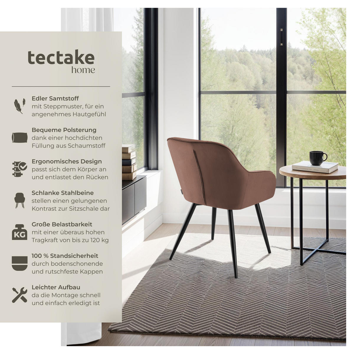 ESSZIMMERSTUHL 2er Set Marilyn 58 x 62 x 82 cm braun/schwarz - Schwarz/Braun, Metall (58/82/62cm) - tectake