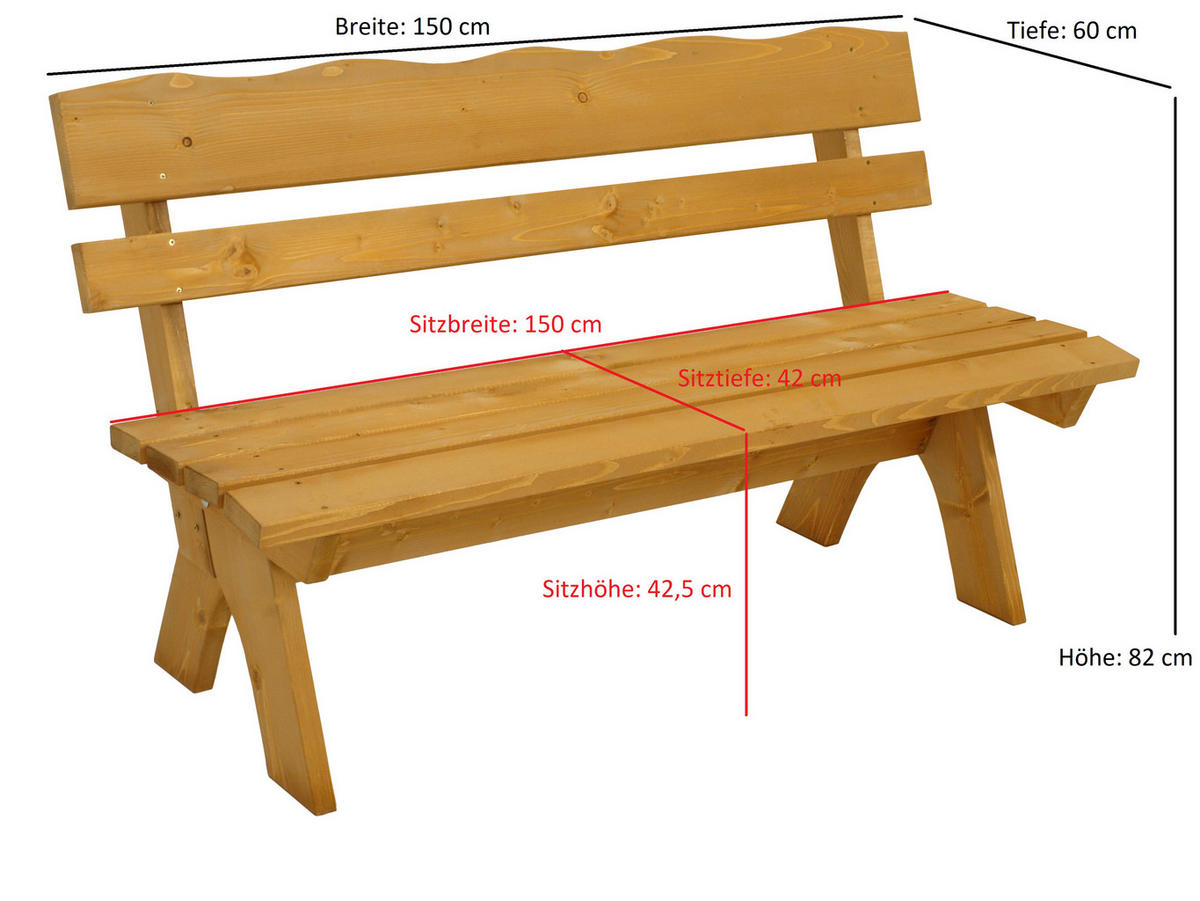GARTENBANK Drieburg 3-Sitzer 150cm aus Kiefer massiv - Braun, Holz (150/82/60cm) - TPFGarden