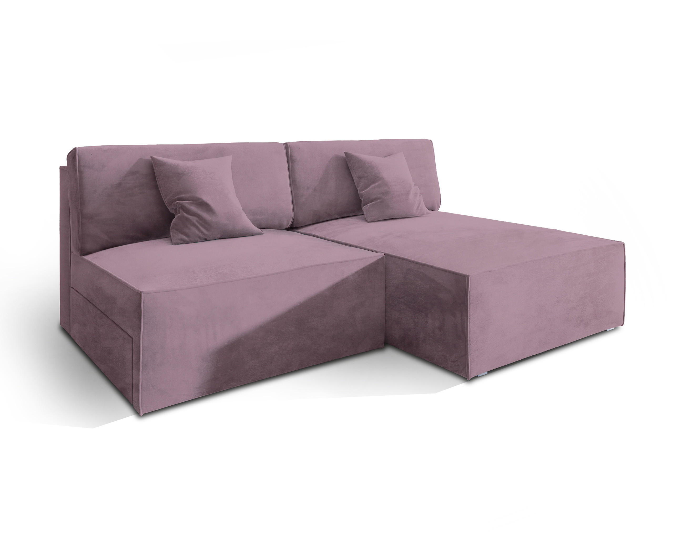 ECKSOFA FIORO M Lila Velours-Stoff mit Schlaffunktion - Lila, Holz (204/148cm) - MASSENO