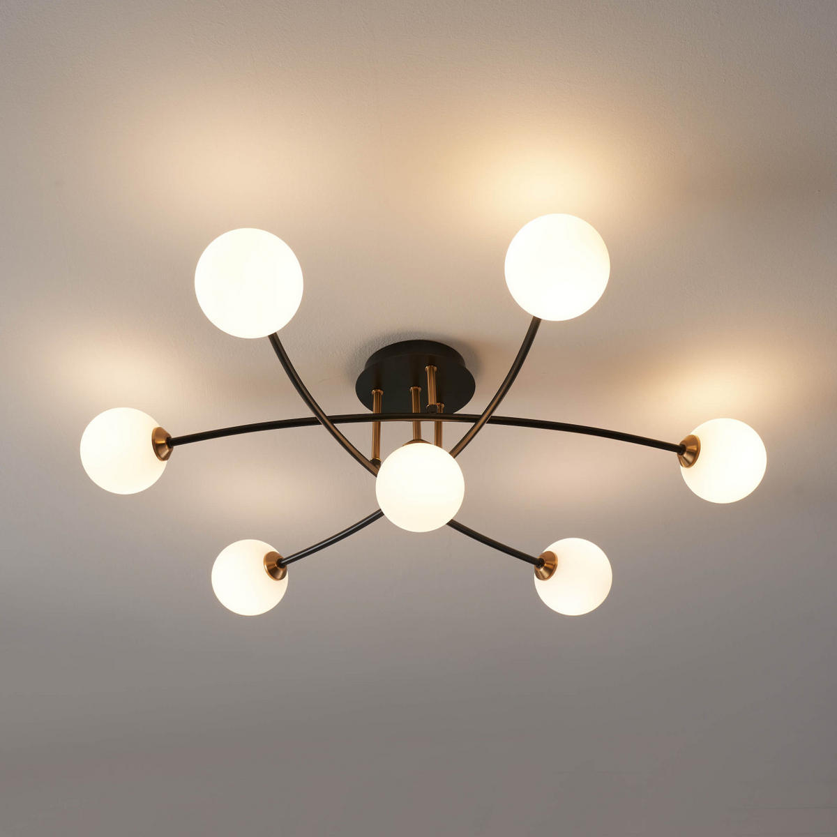 DECKENLEUCHTE Estrela, Schwarz, Gold und Weiß, 85cm - Goldfarben, Glas (85/85/22cm) - KOSILUM