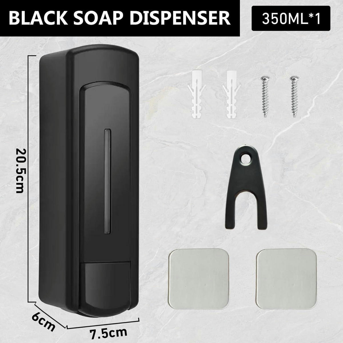SEIFENSPENDER Wandmontage Schwarz 350 ml - Schwarz, Kunststoff (6/20.5/7.5cm)