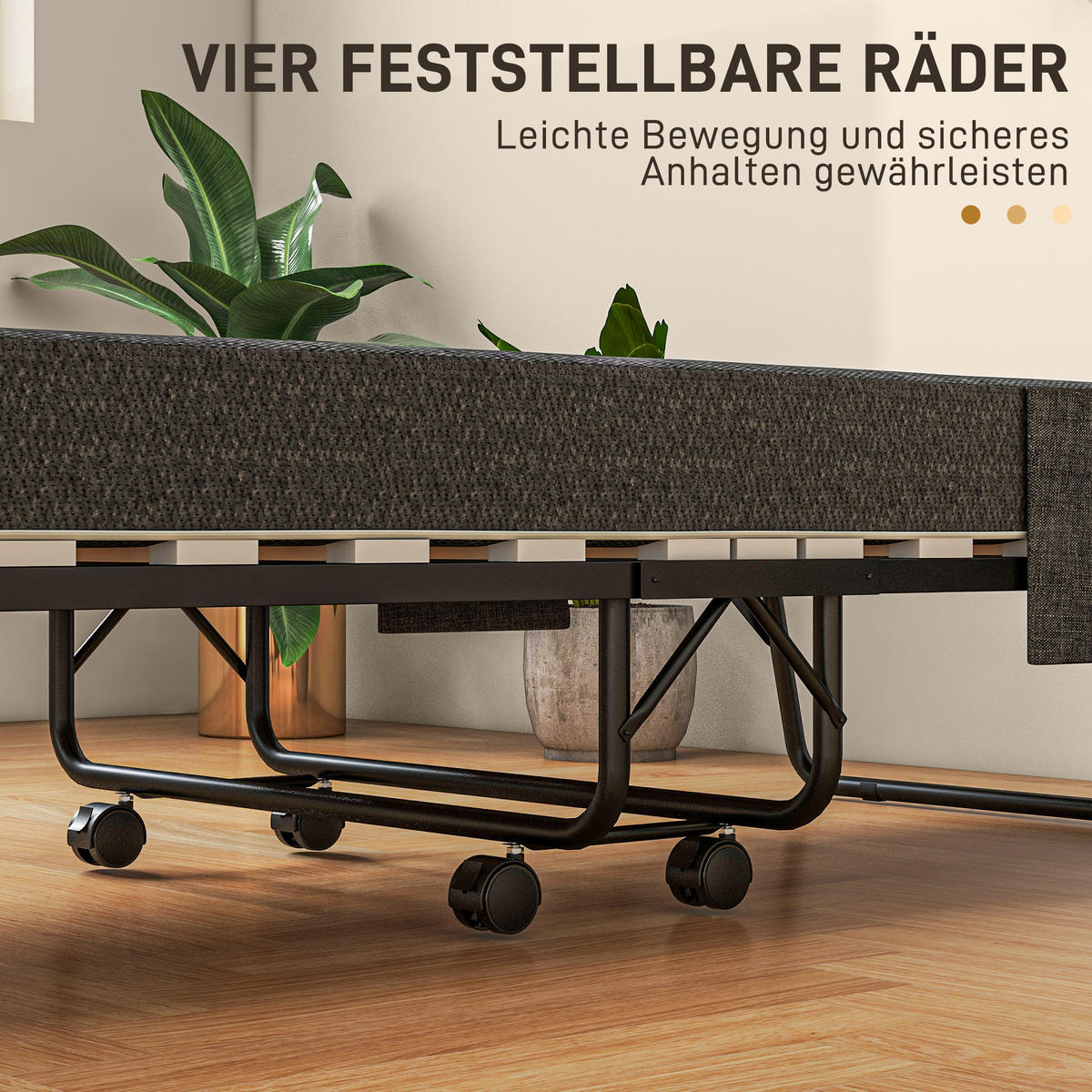 KLAPPBETT Gästebett mit Rollen, 10 cm Matratze, Abdeckung, Seitentasche, Grau - Dunkelgrau, Kunststoff - HOMCOM
