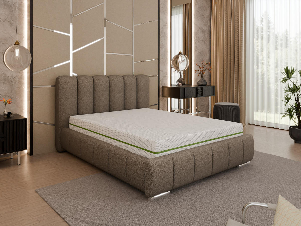 POLSTERBETT Zaira 140x200cm – Elegantes Polsterbett für modernen Wohnstil , ZONIERTE MULTI-TASCHEN-FEDERKERN (24cm), braun - Braun, Holz (140/200cm) - Panda Möbel