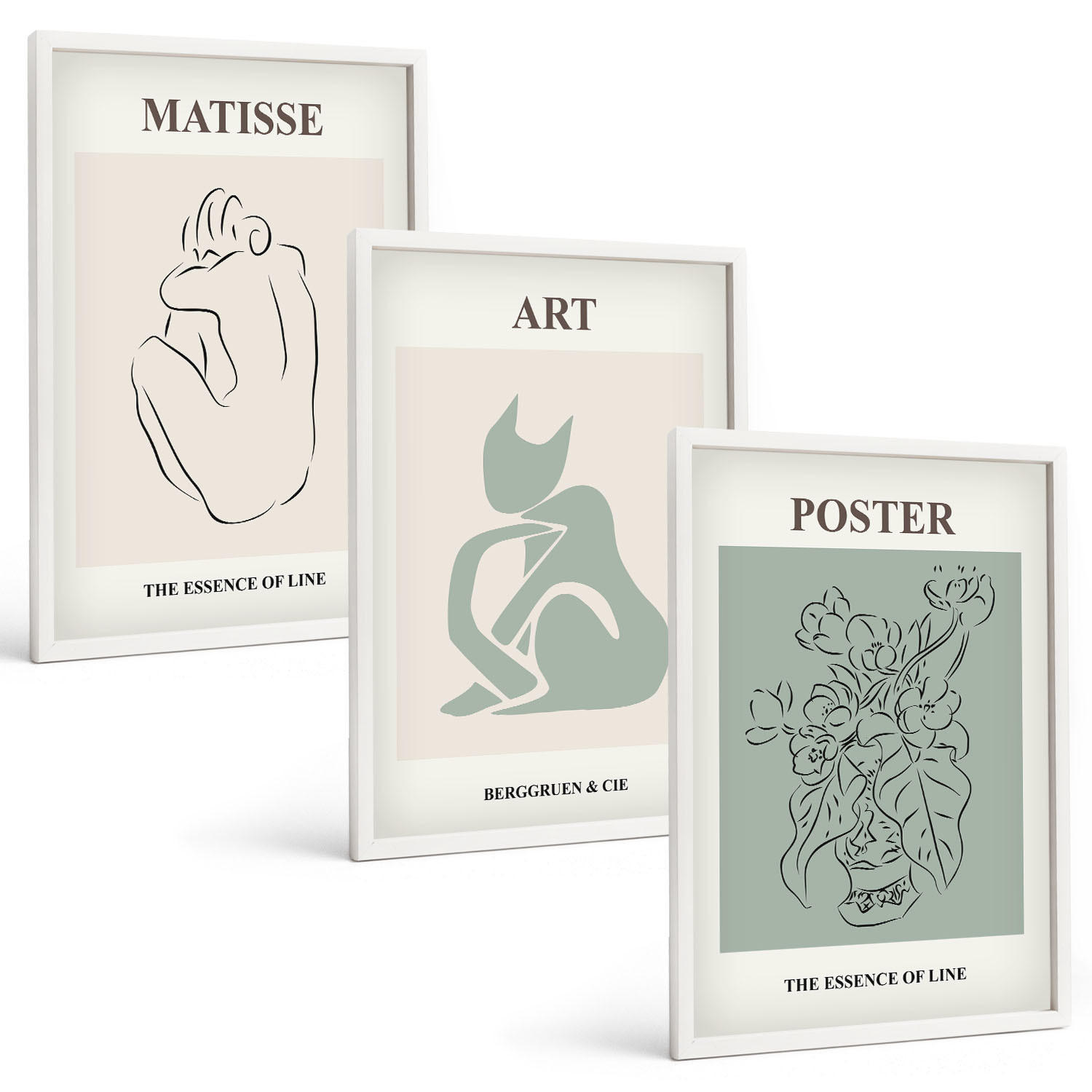 BILDER SET 3er Set - 40x60 cm Weißer Rahmen - Matisse Grün Beige Poster - Weiß, Kunststoff (40/60cm) - TULUP