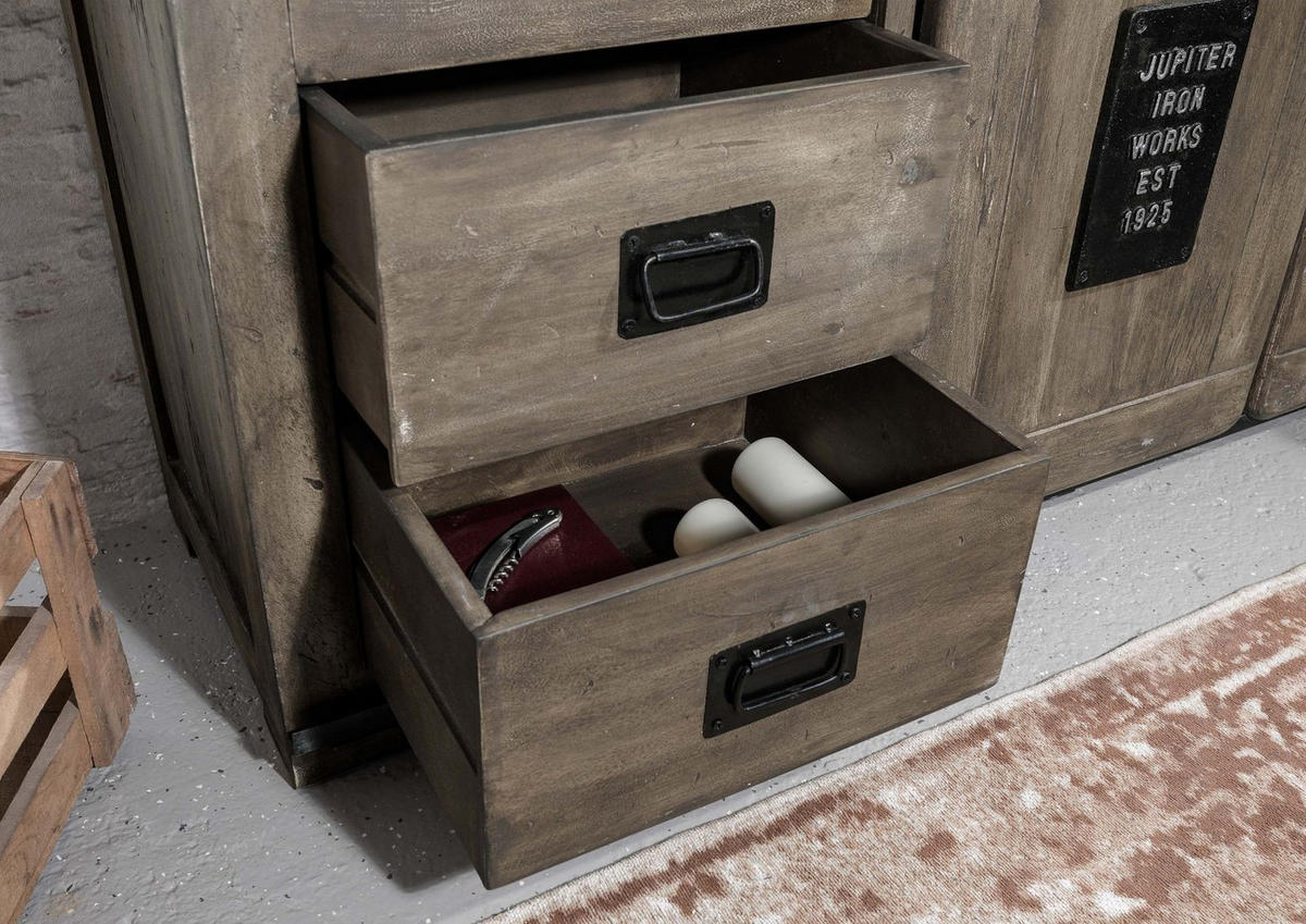 SIDEBOARD Mango 150x45x80 grau lackiert RAILWAY #200 - Grau, Holz (150/80/45cm) - Massivmoebel24