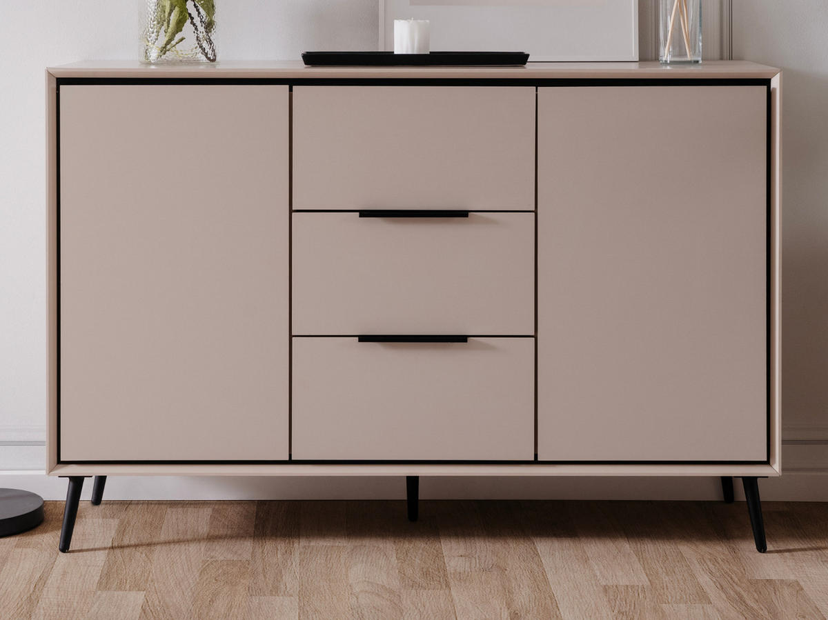 SIDEBOARD sand, schwarz 135 cm, Kommode mit Soft-Close-Funktion - Sandfarben/Schwarz, Holzwerkstoff/Kunststoff (135/90/38cm) - Furn.Design