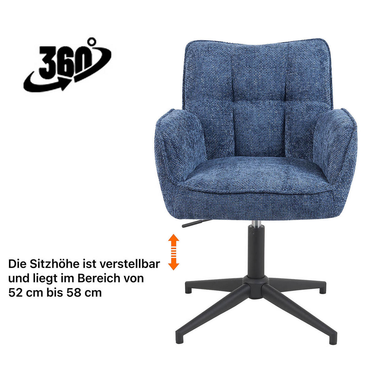 BÜROSTUHL Mika-Lea - Blau/Schwarz, Textil/Metall (59/81/66cm) - DUBI Möbel