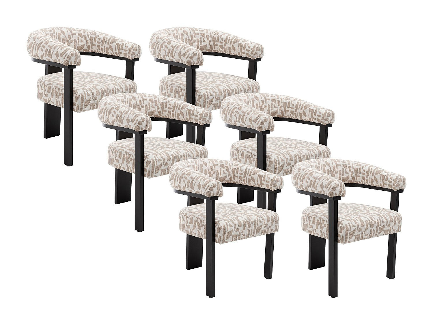 STUHL mit Armlehnen 6er-Set - Strukturstoff Bicolor & Kautschukholz schwarz - Creme & Taupe - LIVELIA - Schwarz, Textil (60/78/64cm) - Vente-Unique