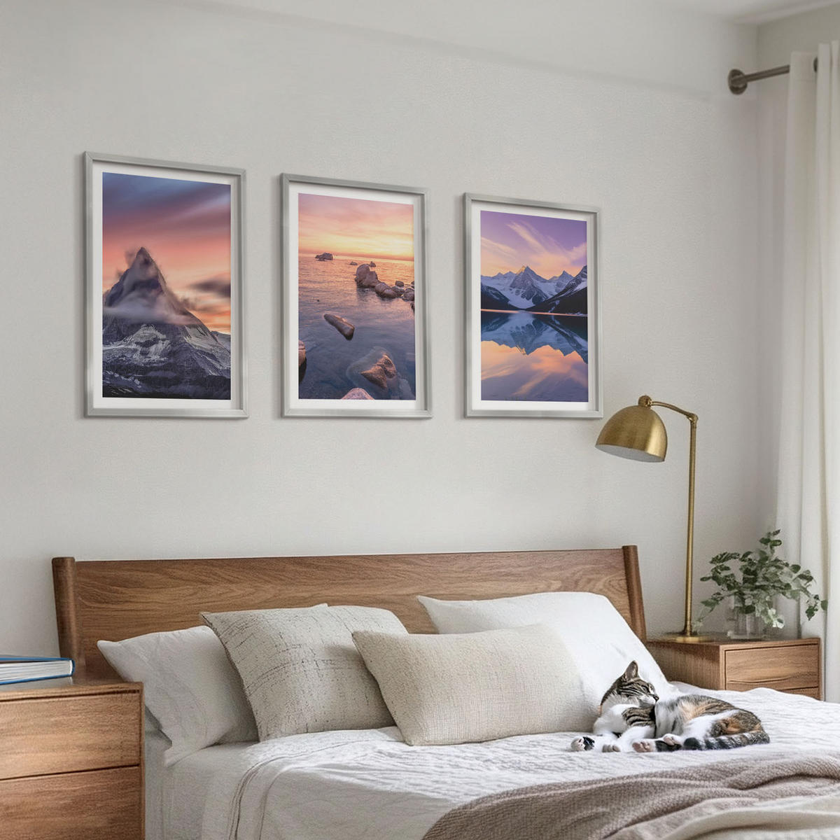 BILDER SET 3er Set - 40x60 cm Silberner Rahmen - Berglandschaft, See, Westen - Silberfarben, Kunststoff (40/60cm) - TULUP
