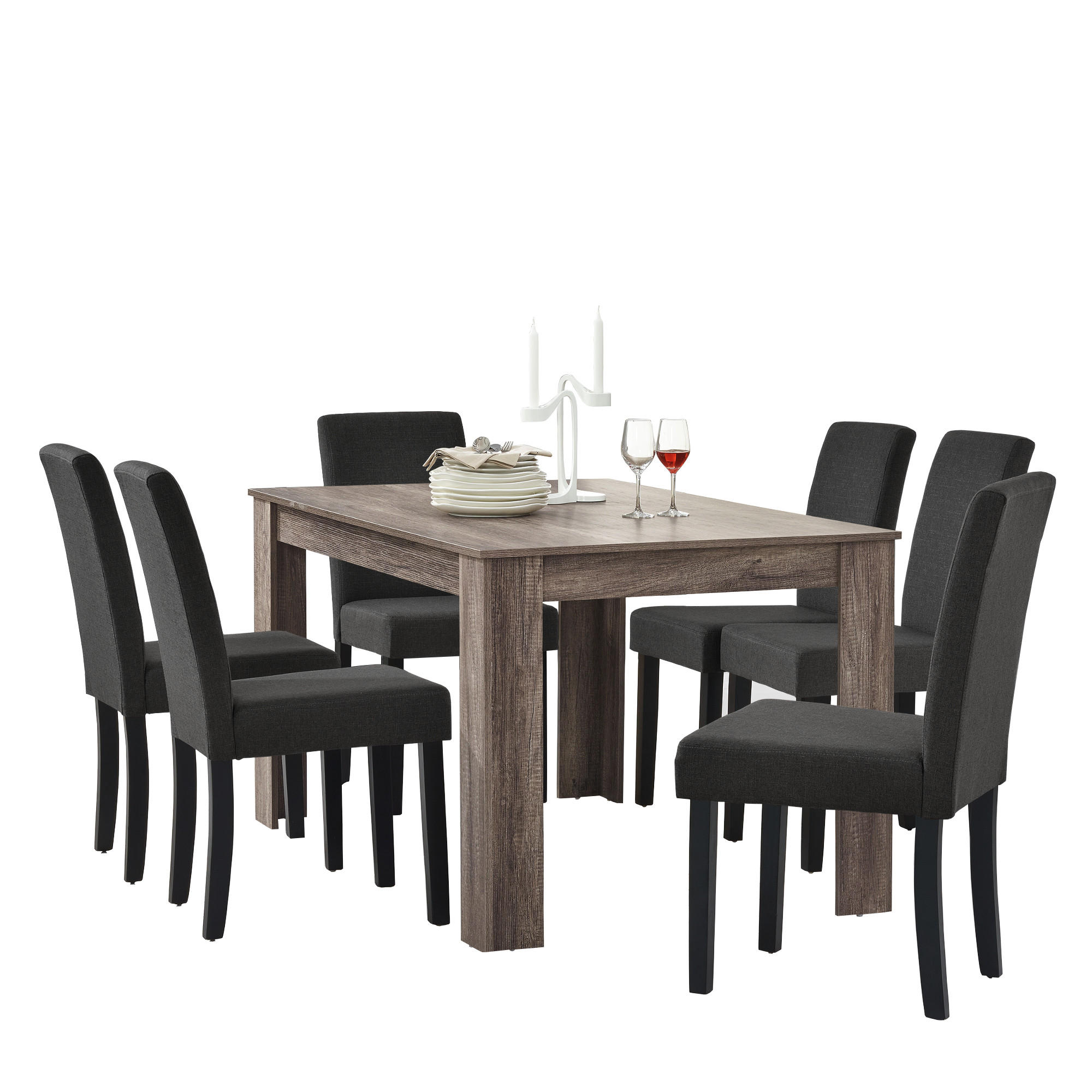 TISCHGRUPPE Kramfors - Dunkelbraun, Holz/Holzwerkstoff (140/77/90cm) - [en.casa]